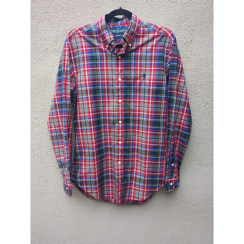 Ralph Lauren Button up SM Long Sleeve Check Shirt Red Blue Green Cotton
